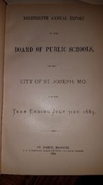 Vintage St. Joseph, MO books. 19th Annual Report Board of Public Schools City of St. Joseph, MO July 1883