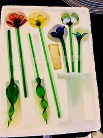 Stir sticks. Glass flowers. Never used! New in original box.