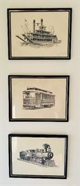 Hand scetches framed art by J. Wood