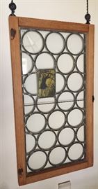 ANTIQUE STAINED GLASS WINDOW PANEL 