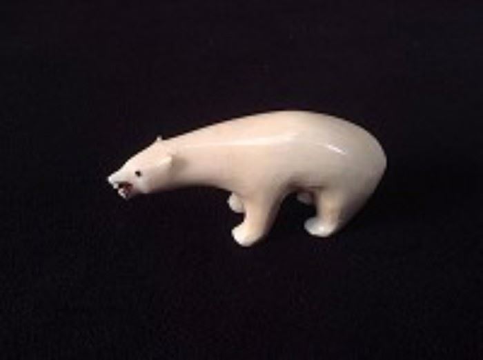  Signed Inuit Carved Bone Bear Figurine 