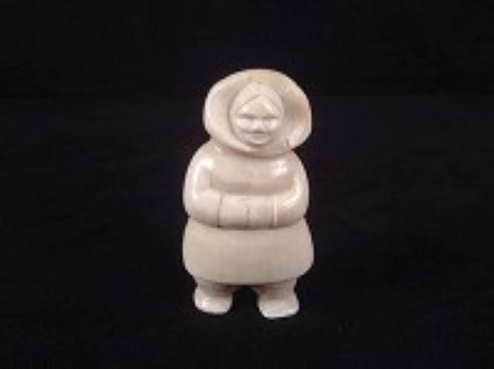Carved Bone Eskimo Woman Figurine 