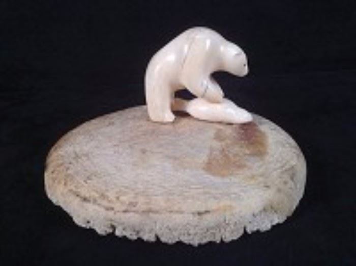Carved Bone Sculpture Bear Hunting Seal 