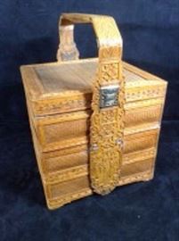 Carved Wood And Basketry Bento Box 
