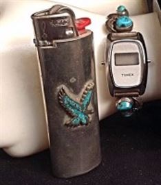 Turquoise Watch Band And Lighter Case 