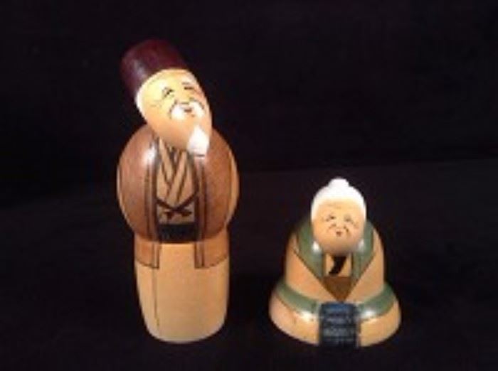 Wooden Asian Elders Figurines 