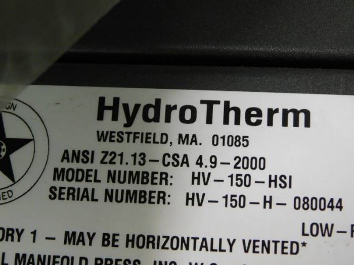 HydroTherm HV150 Gas Fired Boiler New In Shipping Crate