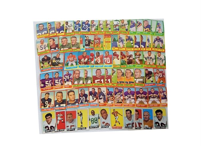 1963 and 1964 Topps Football Card Collection: A collection of 1963 and 1964 Topps football trading cards. The lot consists of eighty cards, with notables Joe Schmidt, Dick Wood, Richie Pettibon, Bob McAdams, Curtis McClinton, and many more.