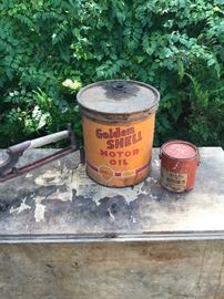 Golden Shell Oil Advertising Bucket, Vintage Masonary Tool , Boyer's Wax
