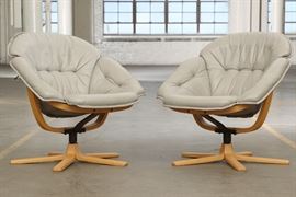 Two Mobel Sweden Mid Century Modern Bentwood And Leather Lounge Chairs