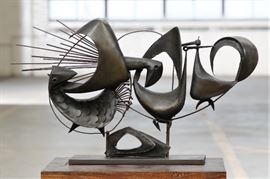 Impressionist Iron Sculpture Of Exotic Birds - Signed Gardon