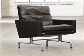Mid Century Modern Heavy Leather And Steel Armchair