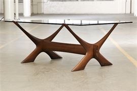 Frederick S. Abein Mid Century Modern Smokey Glass Top Cocktail Table