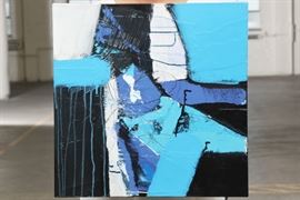 Jorge Luis Santos (contemporary Cuban Artist)- Mixed Media On Canvas In Blue