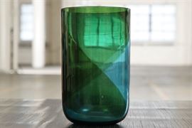 Contemporary Green And Blue Signed Art Glass Vase