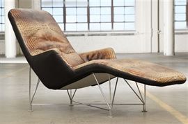 Dux Mid Century Modern Leather Chaise Lounge In Reptile Motif