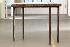 Heavy Distressed Plaster Top On Industrial Rustic Iron Base