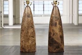 Pair Of Heavy Conical Form Marble Table Lamps