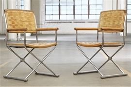 Vintage Chromecraft Corp Woven Leather Director Chairs