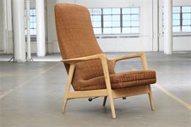 Danish Mid Century Modern Reclining Highback Teak Lounge 