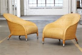 Pair Of Antonio Fatoljer, Citterio, Italy For B & B Italia Leather Woven 