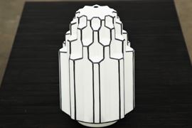 Vintage White Milk Glass Art Deco Black & White Skyscraper Lamp 