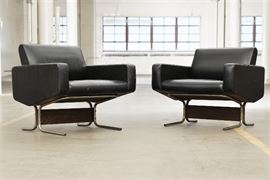 Pair Of 1960's Heavy Black Arm Chairs