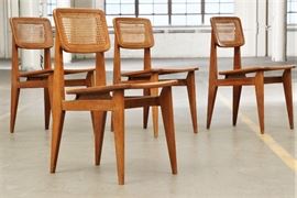 Set Of Four Mid Century Modern Oak Canned Side Chairs