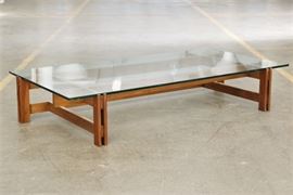 Mid Century Modern Glass And Walnut Coffee Table