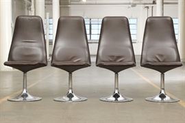 Set Of Four Brown Leather High Back Modern Chairs