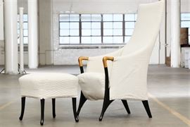 Set Of Four Brown Leather High Back Modern Chairs