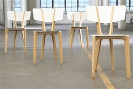 Set Of Four Modern White Powder Coated Side Chairs