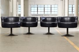 Set Of Four Navy Blue Low Back Swivel Chairs, Circa 1970's