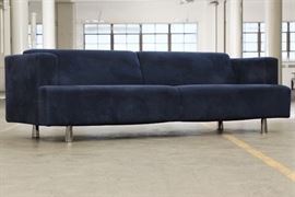 Mid Century Modern Style Blue Micro-Fiber Sofa