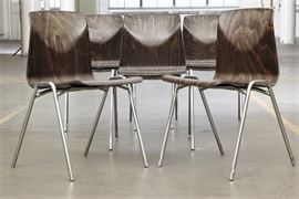 Five West German Interlocking Stacking Chairs 1960's Rosewood 