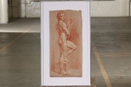 Antique Baroque Red Chalk Drawing- Standing Male Nude