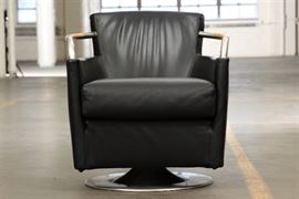 Georgetti Black Leather Pedestal Armchair