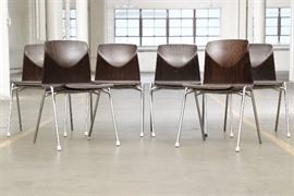 Set Of Six West German Interlocking Stacking Chairs 1960's Rosewood 