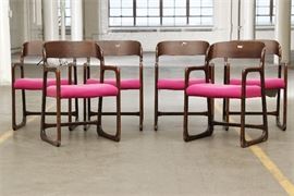 Set Of Six Baumann Oak Chairs - Made In France