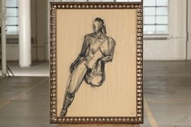 Charcoal Drawing- Female Nude With Leg Bent