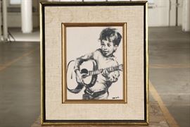 David L.- Modern Oil On Canvas- Boy Playing The Guitar