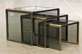 Set Of Three Mid Century Modern Smoke Glass Nesting Tables