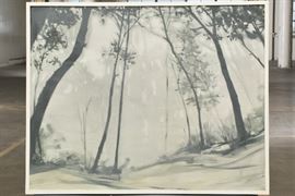 Modern Oil On Canvas- Gray Forest Landscape