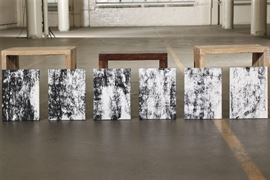 Group Of Six Contemporary Acrylics On Canvas In Black And White