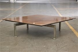 Lacquered Birdseye Maple And Steel Coffee Table