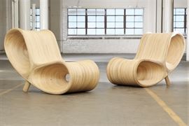 Pair Of Painted White Rattan Lounge Chairs Attributed To Ron Arad #1