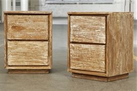 Pair Of Heavy White Wash Oak Side Tables Pair