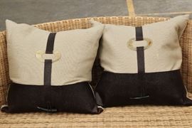 Pair Of Custom Pillows In Linen And Embossed Vinyl