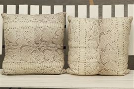 Pair Of Custom Embossed Leather Pillows With Down Inserts