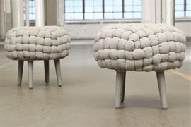 Beautiful Pair Of Woven Puff Benches - Pair #1